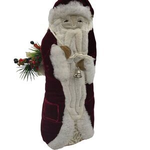 Vintage Velvet Santa Figurine Plush Mini Nutcrackers Toy Sack 13” Primitive